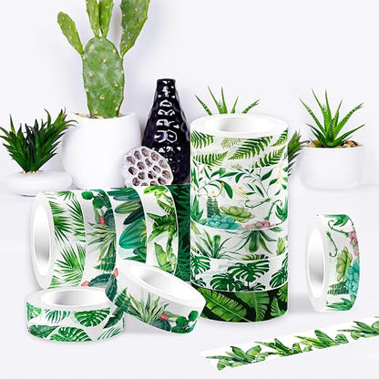 12 Rolls Greenery Washi Tape Set, Summer Tropical Leaves Masking Tape - Image 5