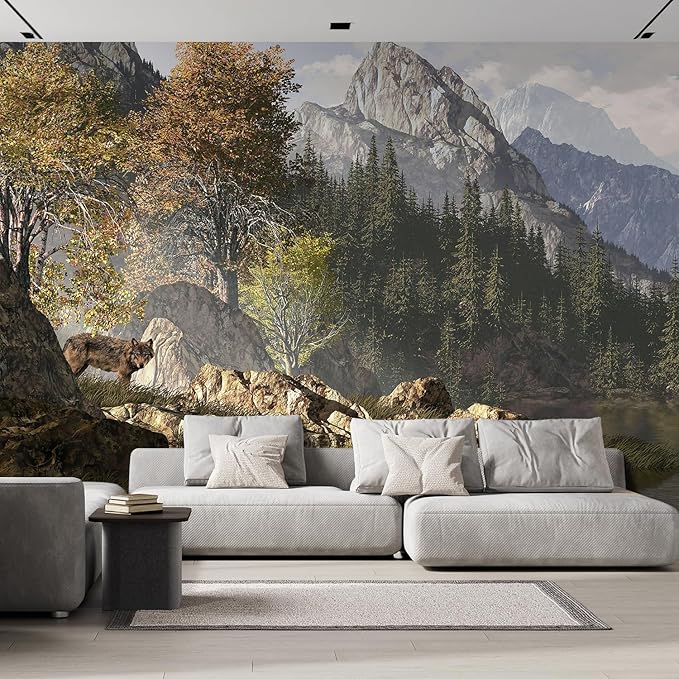 wall26 Wall Sticker/Wall Mural Wolf Near a Lake in a Rocky Mountain Landscape by wall26