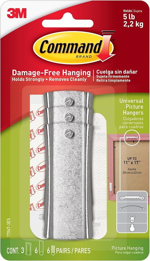 Command 5 lb Universal Picture Hanger, 3 Frame Hangers, 6 Command Strips and 6 by Command