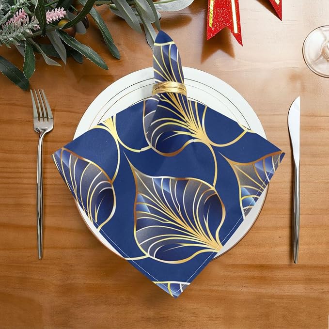 ALAZA Art Deco Floral Royal Blue & Gold Cloth Napkins Set of 4, 20x20 Inch - Image 5