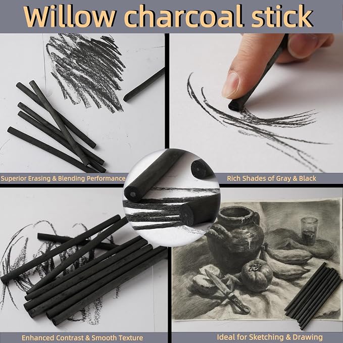 25 PCS Willow Charcoal Sticks, and Fine Art, 5.7 Inches Long - Image 3