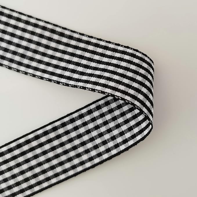 1 Inch Black and White Woven Edge Gingham Ribbon 25 Yards Each Roll 100% - Image 9