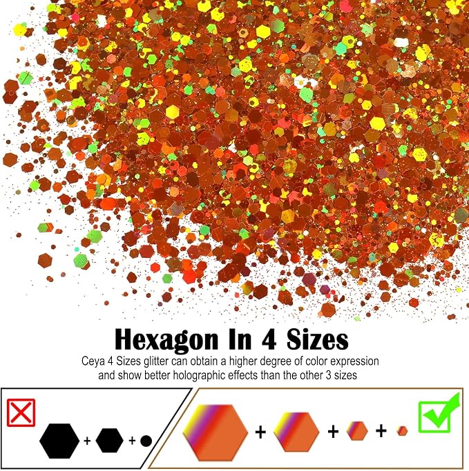 Ceya Holographic Chunky Glitter, 4.9oz/ 140g Orange Craft Fall Glitter Powder - Image 2