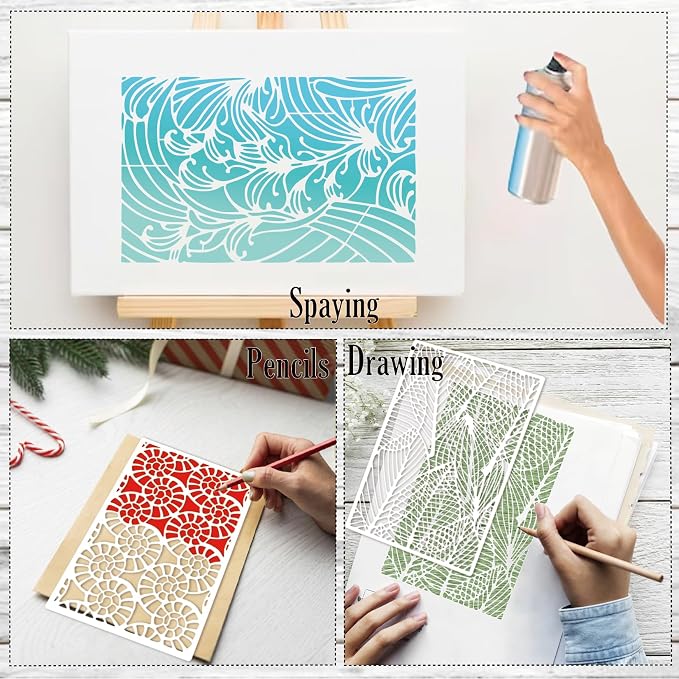 8 Pieces Stencils for Painting Reusable Corals Flowers Leaves Stencils Template - Image 3