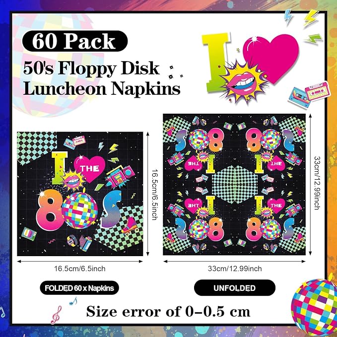 60 Pcs 80s Cocktail Paper Napkins 6.5 x 6.5 Inches Disposable Paper Napkins - Image 2