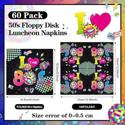 60 Pcs 80s Cocktail Paper Napkins 6.5 x 6.5 Inches Disposable Paper Napkins - Image 2