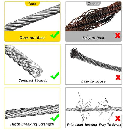 1/8 Inch Stainless Steel Wire Rope Kit, 7x7 Strands, 100 ft Length, - Image 8