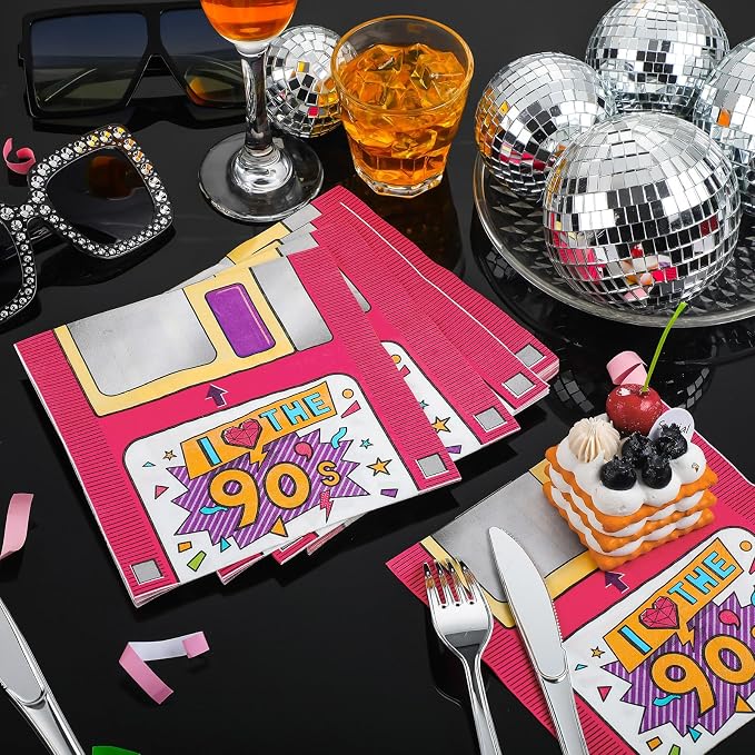 60 Pcs 90s Cocktail Paper Napkins 6.5 x 6.5 Inches Disposable Paper Napkins - Image 4