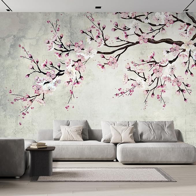 wall26 Large Wall Mural Watercolor Style Ink Painting Pink Cherry Blossom on by wall26