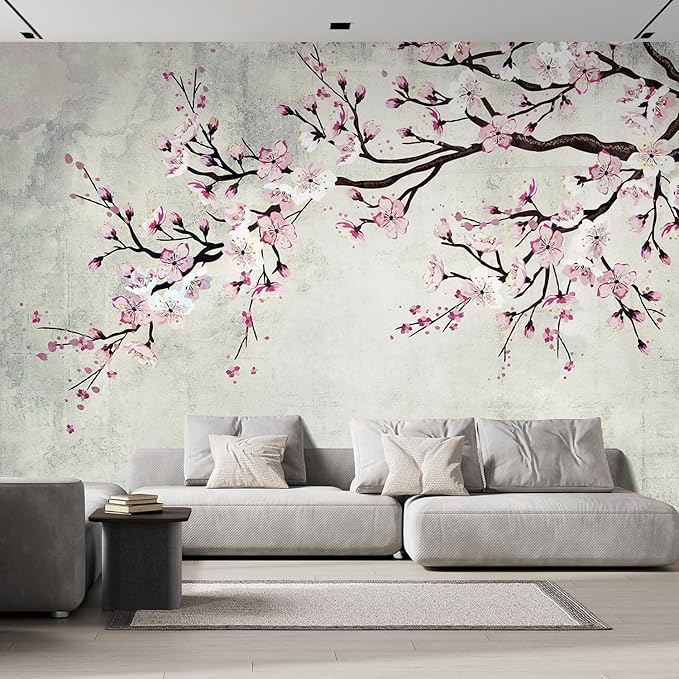 wall26 Large Wall Mural Watercolor Style Ink Painting Pink Cherry Blossom on by wall26