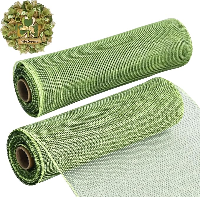 TONIFUL 2 Rolls 10 Inch Sage Green Decorative Mesh Ribbbon Rolls, Fabric Mesh by TONIFUL