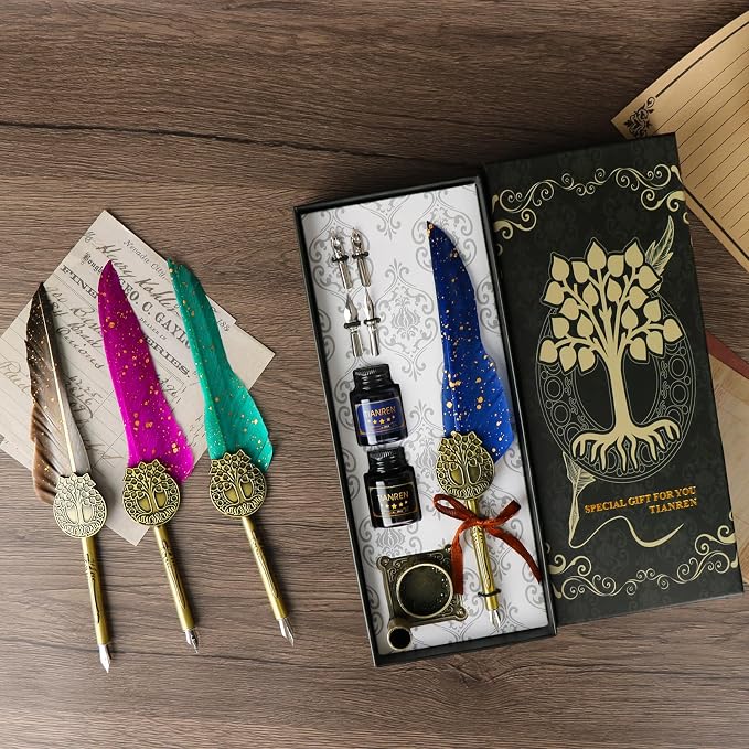 Feather Pen and Ink Set, quill pen ink set, Antique Calligraphy Pen - Image 3