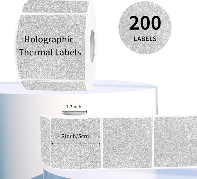 2" x 2" Square Thermal Labels Stickers, Holographic Glitter Thermal Stickers - Image 2