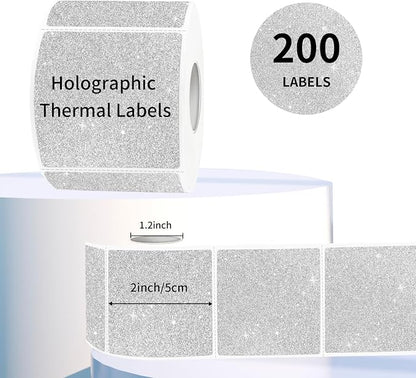 2" x 2" Square Thermal Labels Stickers, Holographic Glitter Thermal Stickers - Image 2