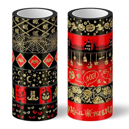 Whaline 12 Rolls Halloween Washi Tapes Red Black Foil Gold Decorative Tapes by Whaline