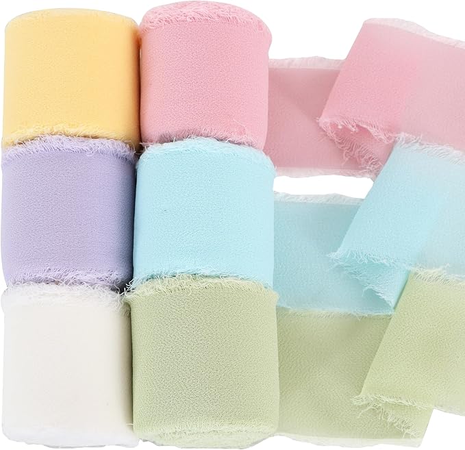 TONIFUL 6 Rolls Macarons Set Chiffon Ribbon 1 1/2 inch× 5 Yards Ribbon Fabric by TONIFUL
