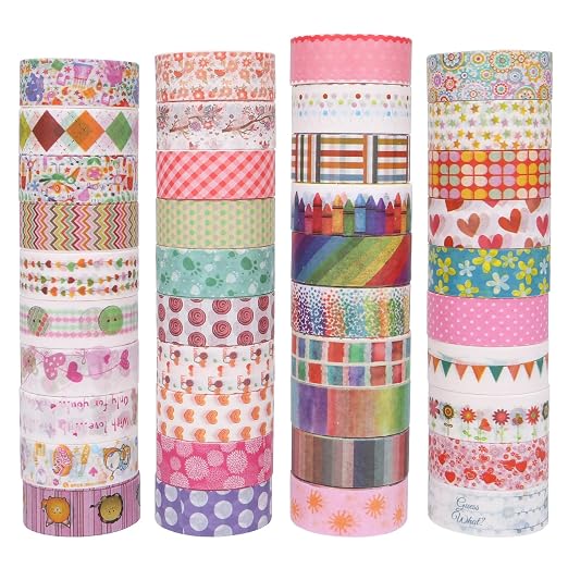 Washi Tape Set - 40 Rolls of 1.5cm Wide Decorative and Craft Tape by WEGAZ