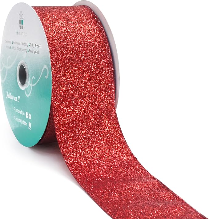 CT CRAFT LLC Glitter Wired Ribbon 2.5" x 20 Yards Red by CTCRAFTLLC