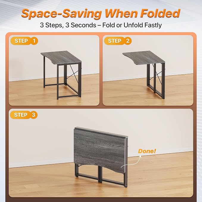 Huuger Folding Desk for Small Spaces, 31.5 Inch Foldable Computer Table - Image 7