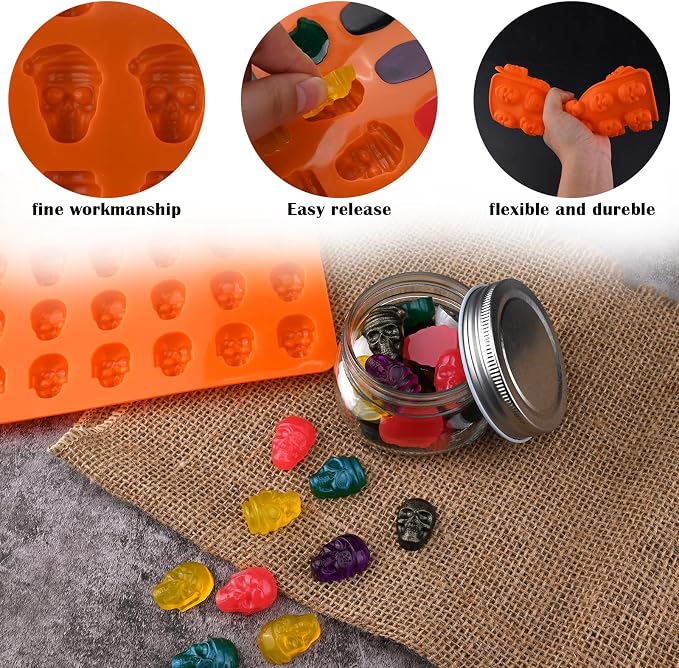 Sakolla Skull Candy Molds Silicone, 2 Pack 36 Cavity Non-Stick Halloween Gummy - Image 4
