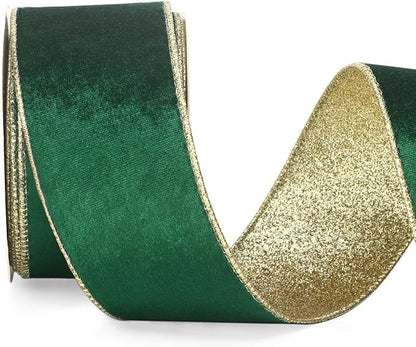 Ribbli Forest Green Velvet Wired Ribbon 2.5 Inch Green Velvet by Ribbli