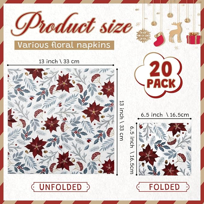 Crtiin 20 Pack Assorted Christmas decoupage napkins Santa Snowman Tree Napkins - Image 2