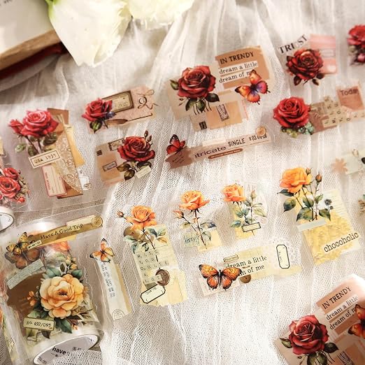 6Pcs Floral PET Tapes, Vintage Pre-Cut Tapes - Image 4