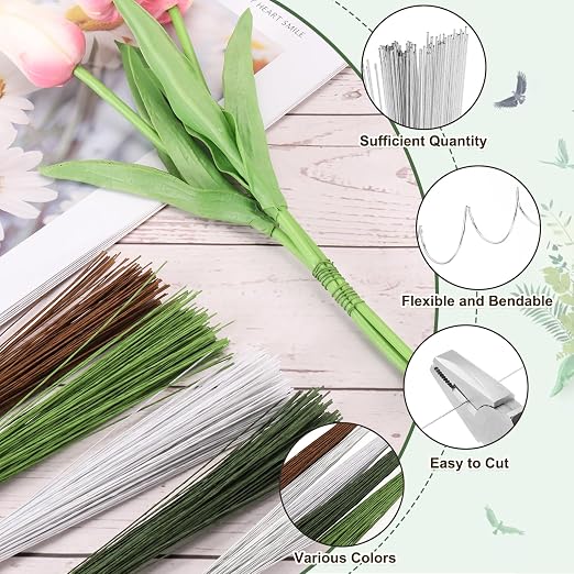 PATIKIL 32 Inch 22 Gauge Floral Stem Wire, 4 Pack/160 Pieces Bouquet Stem Paper - Image 3