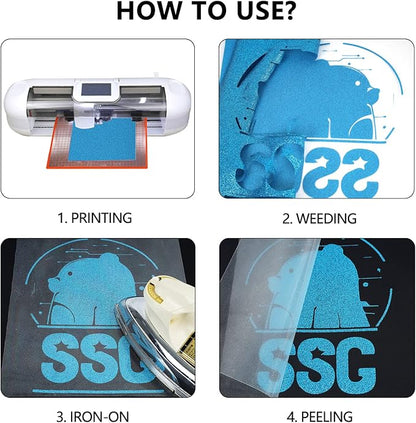 guangyintong Glitter Sky Blue Heat Transfer Vinyl HTV Rolls - Image 6