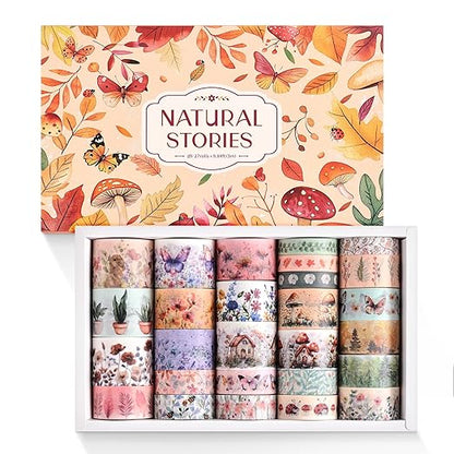 27 Rolls Vintage Washi Tape Set, Floral Butterfly Forest Mushroom Botanical by PAGEMORE