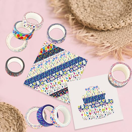12 Rolls Happy Birthday Washi Tape, Colorful Cake Candles Masking Tapes - Image 6