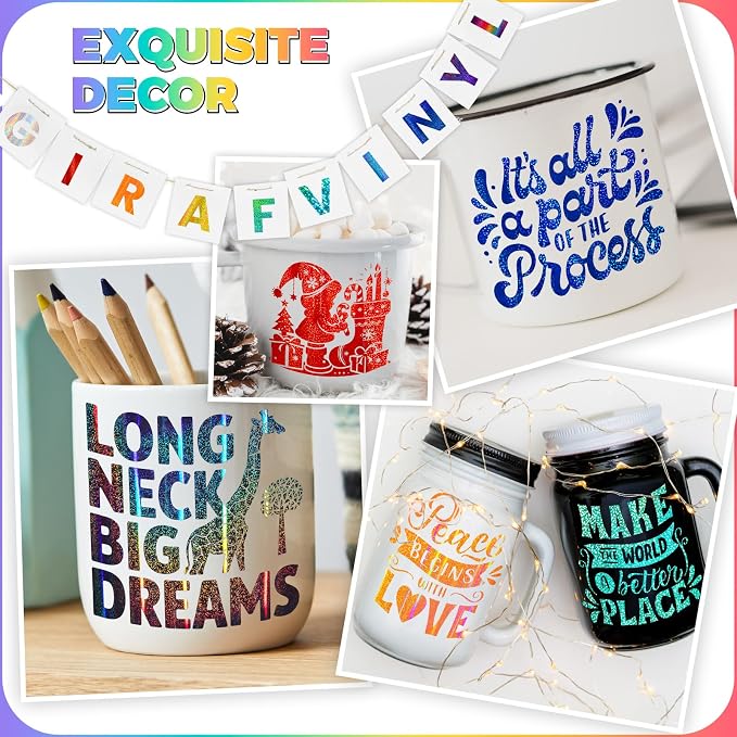 GIRAFVINYL Glitter Holographic Vinyl Bundle, Rainbow Holographic Permanent - Image 4