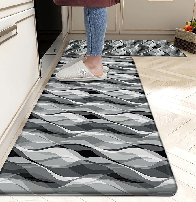 weesire Kitchen Mats for Floor Modern Abstract Kitchen Rugs Grey Stripe Anti by weesire