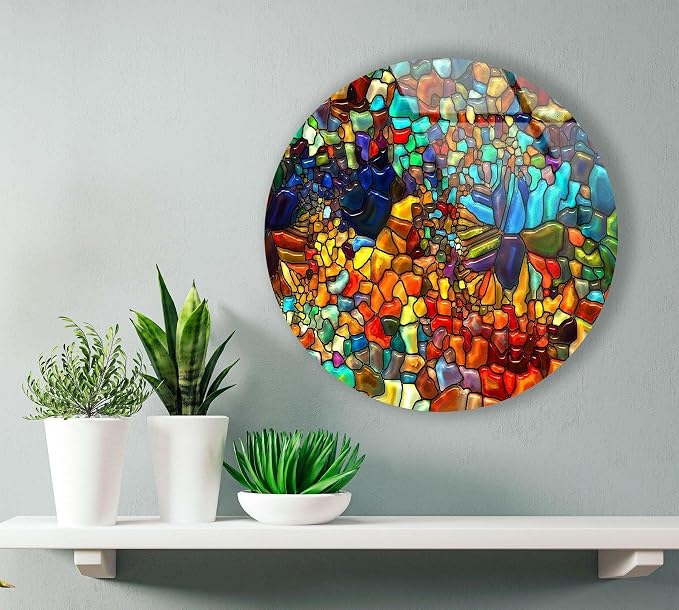 My Photostation.com 15.8'' Diameter Red Mosaic Round Glass Wall Art Tempered - Image 5