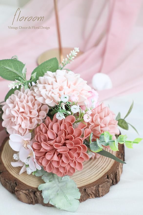 Floroom Artificial Dahlia Flowers 25pcs Real Looking Dusty Rose Shades Foam - Image 5