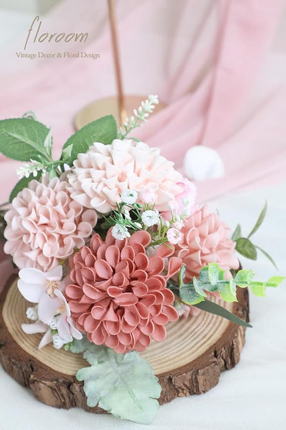 Floroom Artificial Dahlia Flowers 25pcs Real Looking Dusty Rose Shades Foam - Image 5