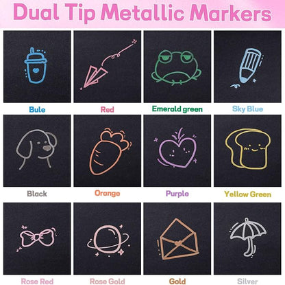 12 Pack Metallic Markers, Dual Tip Glitter Pens - Image 4