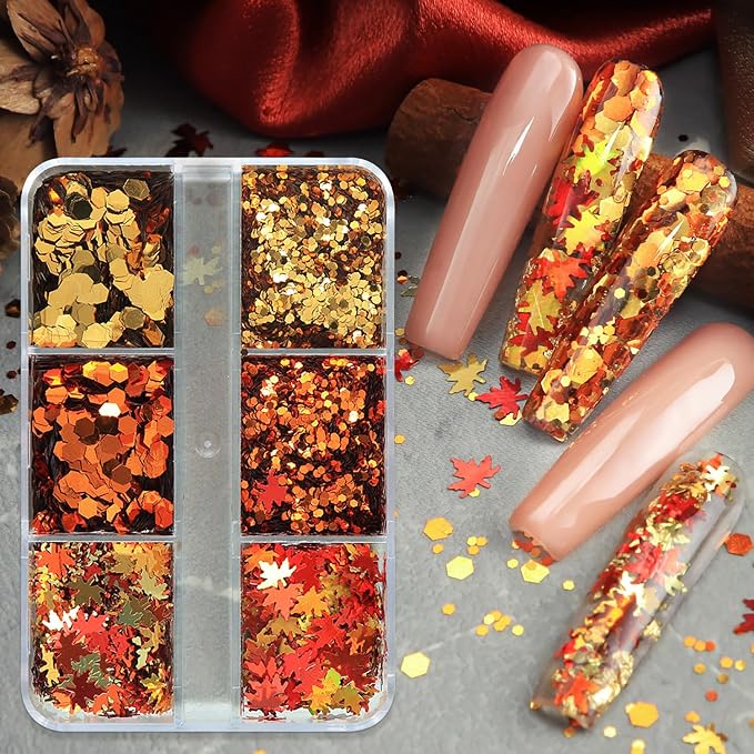 Thanksgiving Glitter Maple Leaf Nail Sequins Fall Nail Flakes Design Nail by Vopintpy