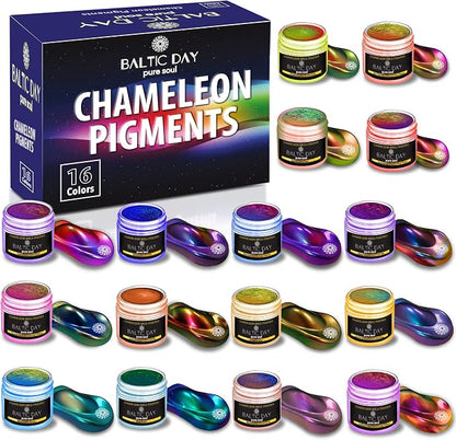 BALTIC DAY - Chameleon Mica Powder, 16 Jars of Color Shift Mica Powder Set - by BALTICDAYpuresoul