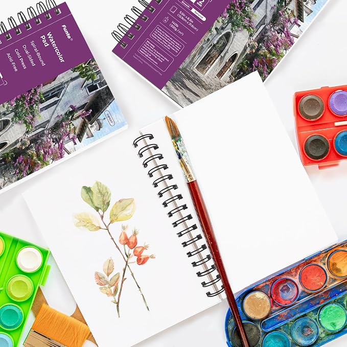 Funto Watercolor Pad 5.5x8.5, 3 Pack, 90 Sheets, 140lb/300gsm, Double-Sided - Image 6