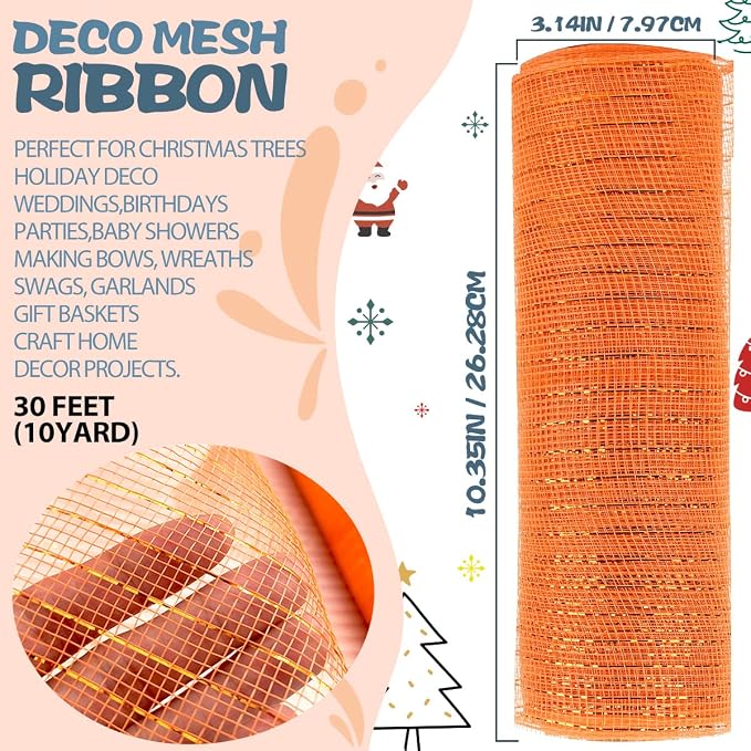 Anivia Deco Mesh Ribbon, 10inch x 30 Feet Each Roll Metallic Foil Mesh Ribbon - Image 2