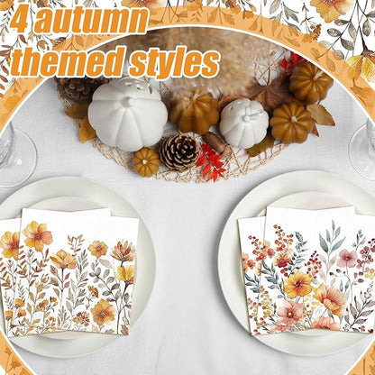 Fulmoon 200 Pieces Fall Floral Cocktail Napkins Disposable Thanksgiving Day - Image 5