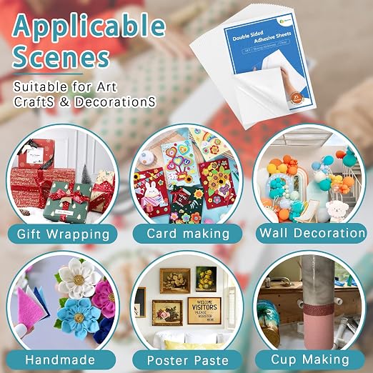 Double Sided Adhesive Sheets for Arts Craft Scrapbooking Photo Albums Home - Image 6