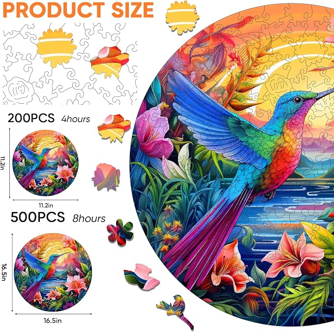 Wooden Puzzles for Adults, Hummingbird and Flower Puzzles 200 Pieces, Unique - Image 2