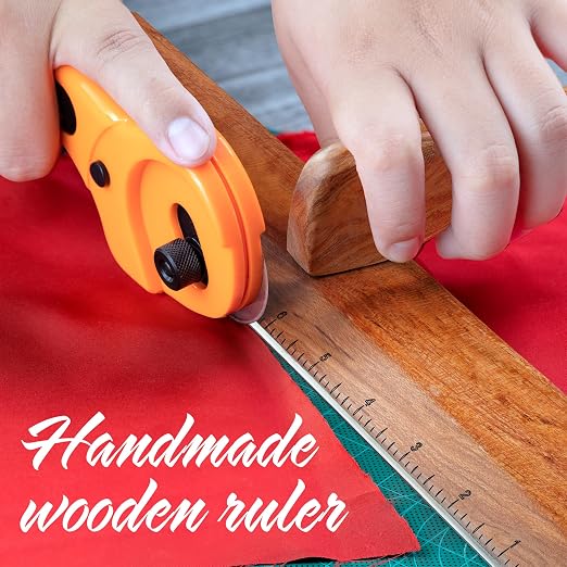 SAVINA Safety Ruler with Handle & Stainless Steel Edge - 13in Handmade Hardwood - Image 2
