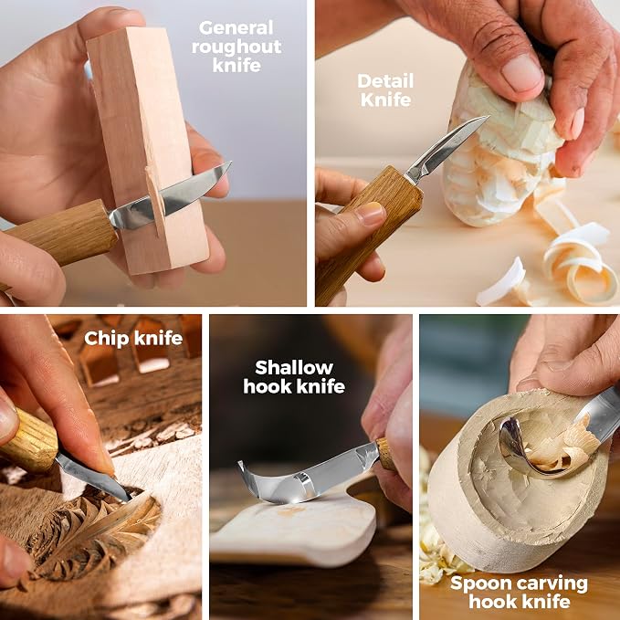 Wood Carving Kit, Deluxe 5pc Whittling Knife Set - Image 2