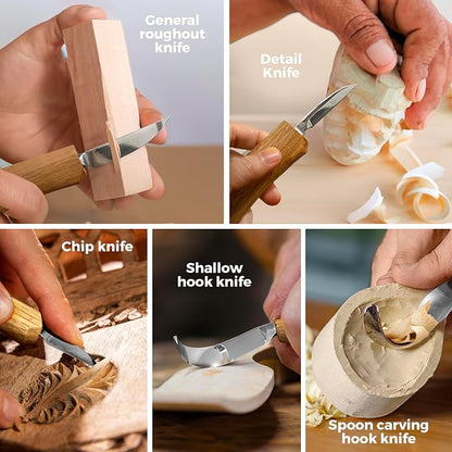 Wood Carving Kit, Deluxe 5pc Whittling Knife Set - Image 2