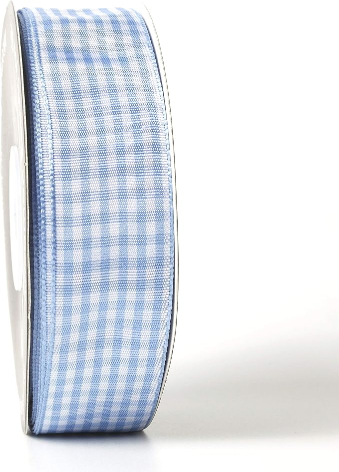 Light Blue Gingham Plaid Checked Ribbon 25 Yard Each Roll 100% Polyester - Image 2