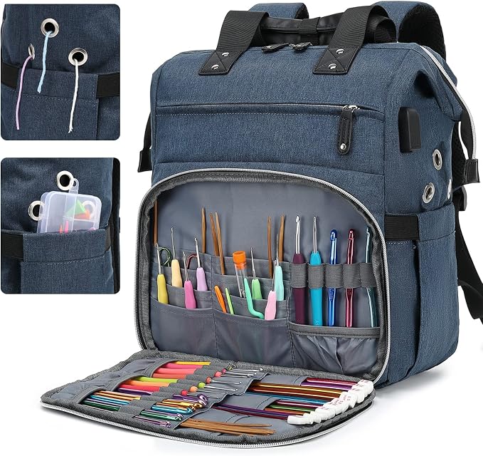 Crochet Backpack, Knitting Bag Backpack Yarn Storage Organizer Travel Crochet - Image 3