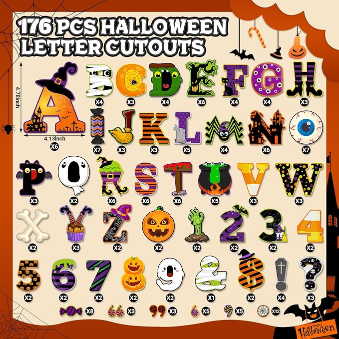 Faccito 176 Pcs Halloween Bulletin Board Decorations Letters Numbers Alphabet - Image 2